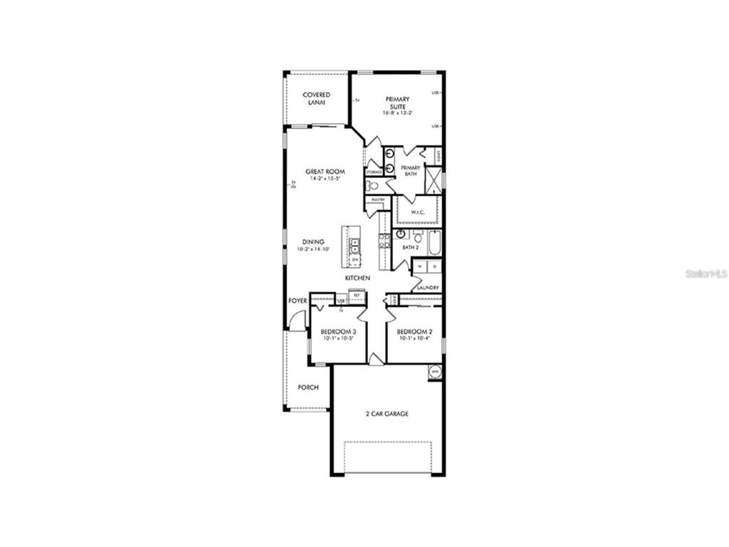 This is a floor plan for a single-story home with three bedrooms and a garage — 1892 ARCHER DRIVE, MINNEOLA, FL