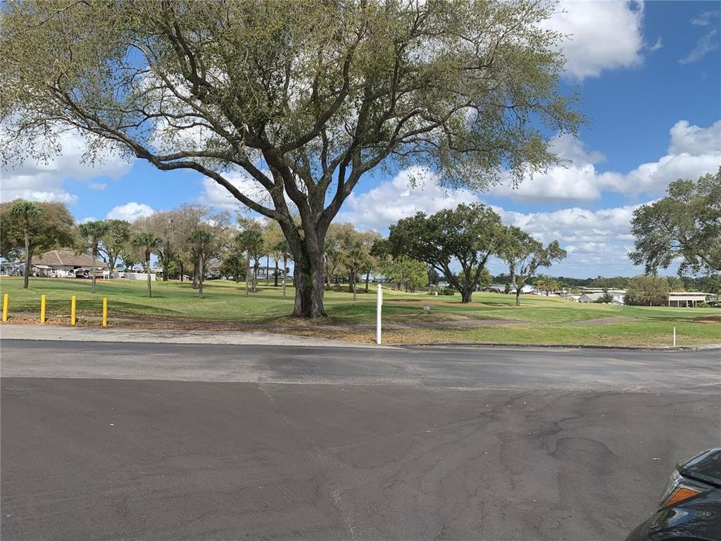 A view of a grassy golf course with large trees from an asphalt road — 319 BROKEN WOODS BOULEVARD, DAVENPORT, FL