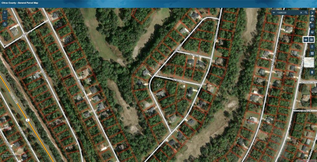 This is a satellite map showing residential parcels and roads in a wooded area — 482 W CABOT LANE, CITRUS SPRINGS, FL