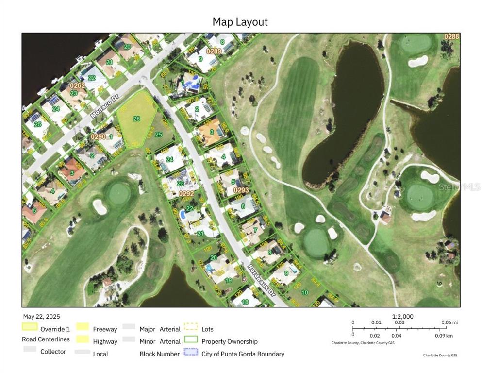 This is a map layout showing residential lots and property boundaries along a golf course — 3701 BORDEAUX DRIVE, PUNTA GORDA, FL