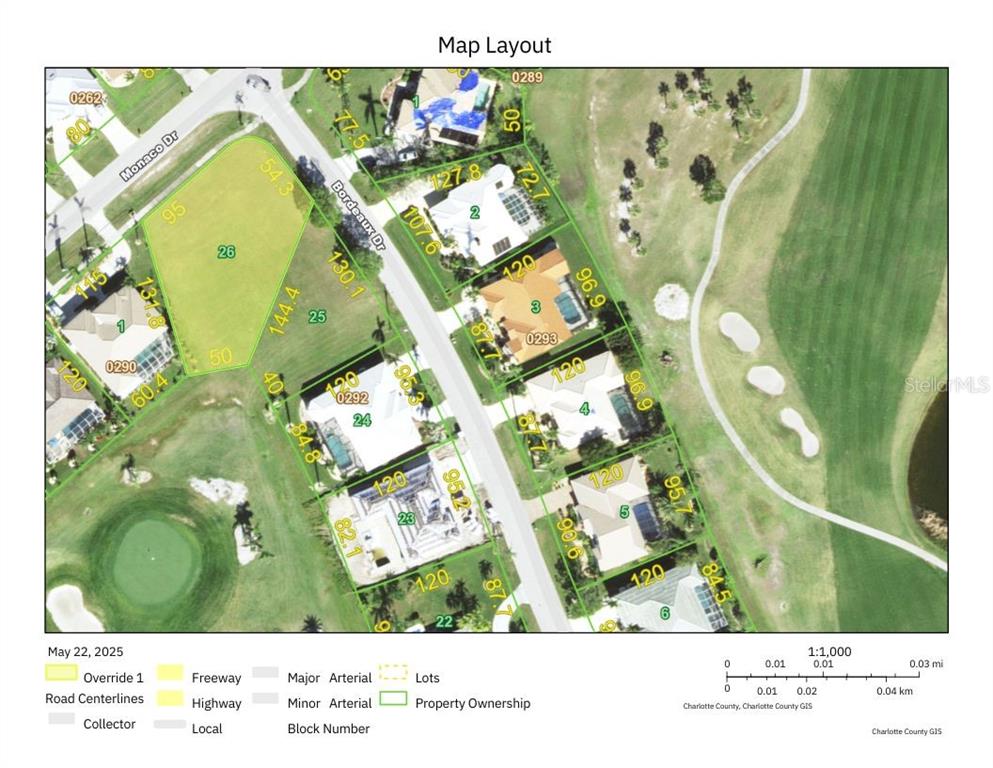 This is a map layout showing property lot lines and parcel numbers in a neighborhood — 3701 BORDEAUX DRIVE, PUNTA GORDA, FL