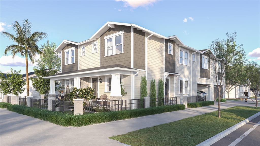 This architectural rendering shows the exterior of a two-story residential building with a front porch — 3110 N TAMPA STREET UNIT 1, TAMPA, FL