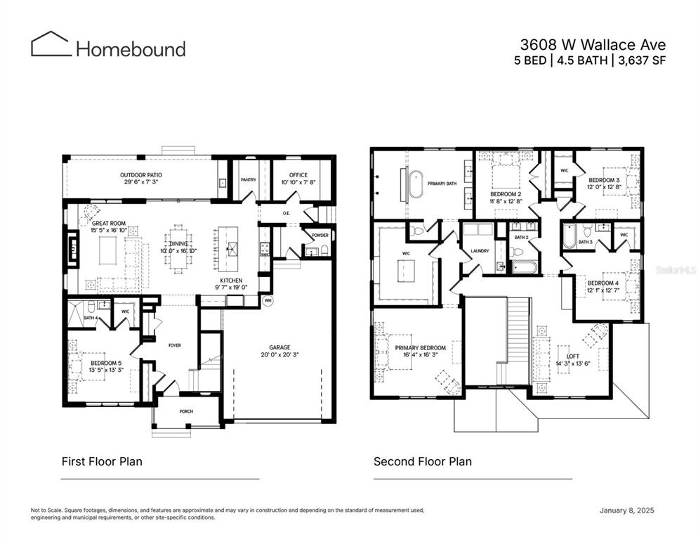 This is a floor plan for a two-story house with five bedrooms and a garage — 3608 W WALLACE AVENUE, TAMPA, FL
