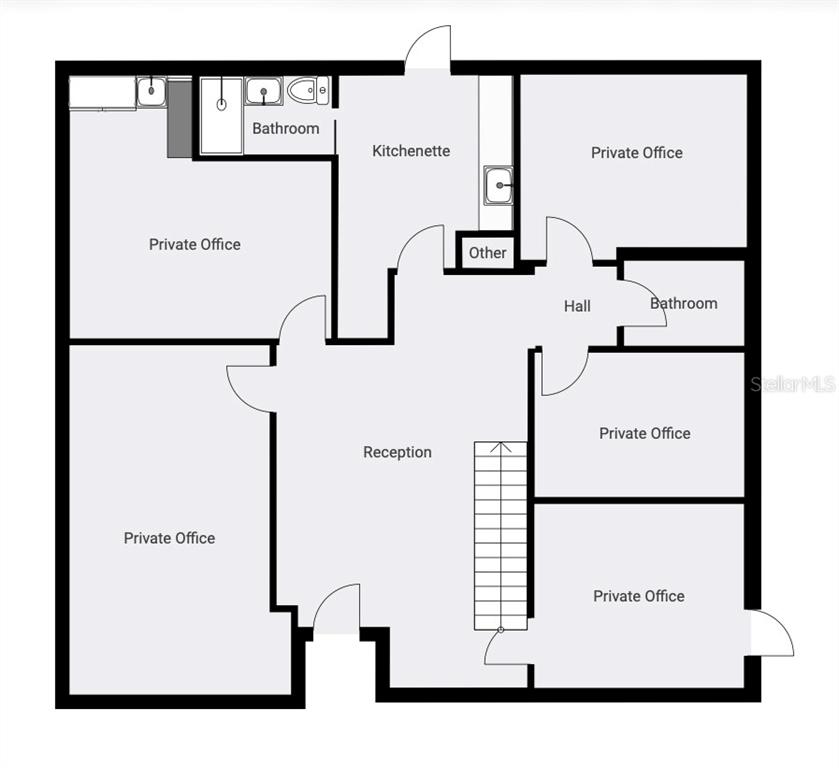 This is a floor plan showing a commercial office layout with multiple rooms and bathrooms — 601 W MAIN STREET, AVON PARK, FL