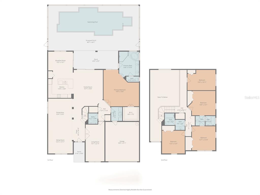 This is a two-story floor plan showing a house with a pool and multiple bedrooms — 1020 GOLF COURSE PARKWAY, DAVENPORT, FL