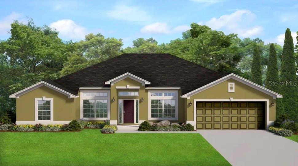 This is a digital rendering of a single-story suburban house with a two-car garage — 7852 HOWSER COURT, NORTH PORT, FL