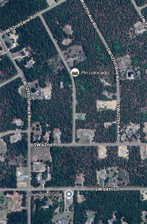 This is an aerial map view of a residential area with roads and wooded lots — SW 128TH TERRACE ROAD, OCALA, FL