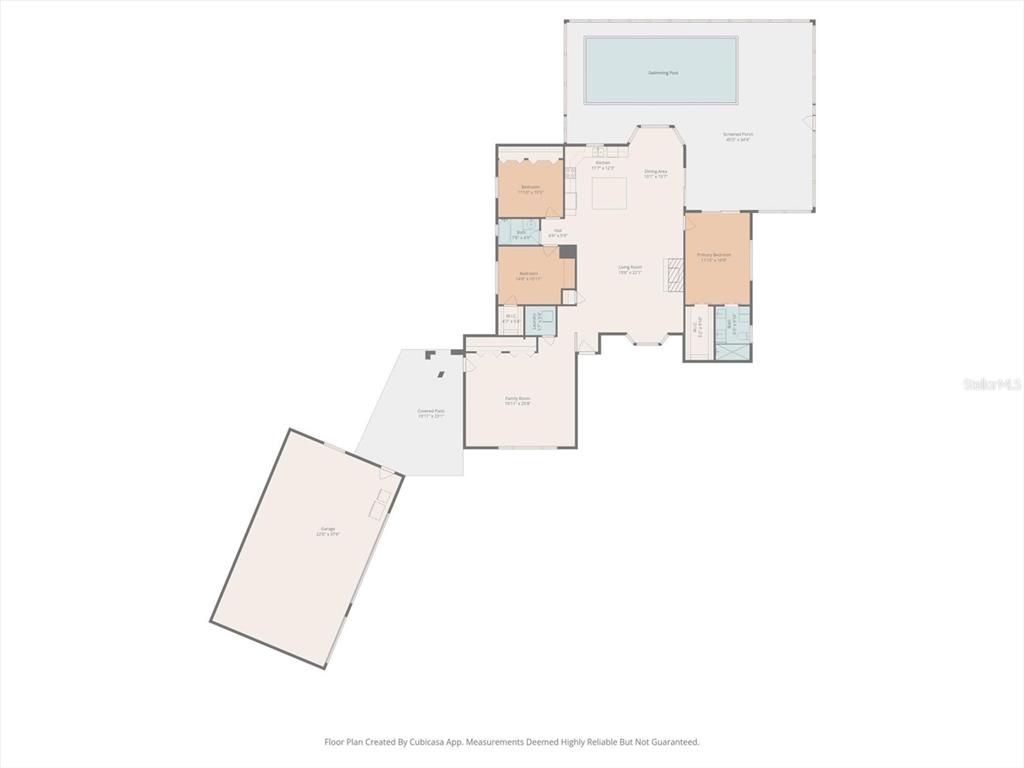 This is a floor plan of a single-story house featuring a garage, pool, and patio — 5 SYCAMORE COURT N, HOMOSASSA, FL