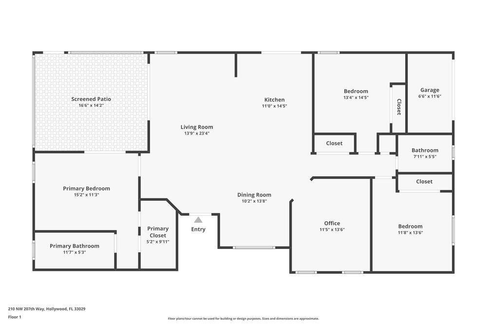 This is a floor plan for a single-story residential home with multiple bedrooms and bathrooms — PEMBROKE PINES, FL