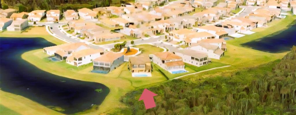An aerial view of a two-story house with a tile roof and a paved driveway — 8112 CLEOBURY DRIVE, ORLANDO, FL