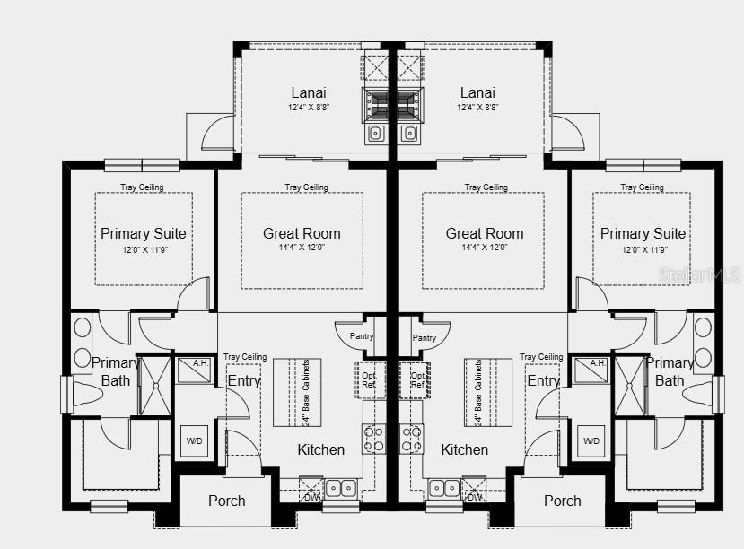 This floor plan shows two identical, mirrored residential units, each featuring a kitchen, great room, and suite — 4052 SANTA CATERINA BOULEVARD UNIT 10102, BRADENTON, FL