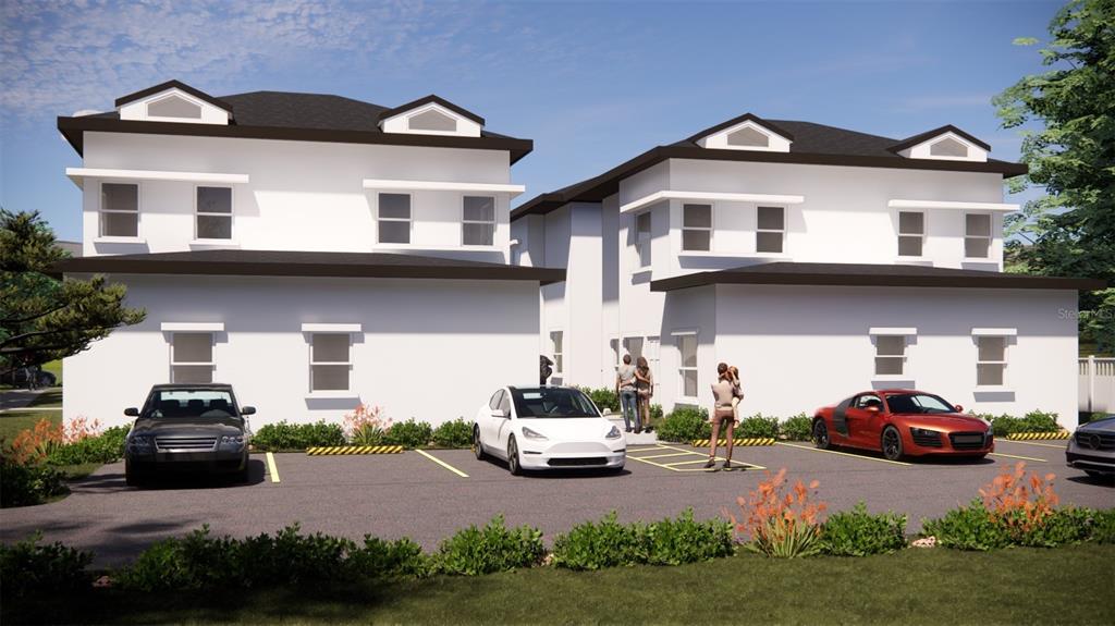 This is a rendering of a two-story residential building with a parking lot in front — 5148 1ST AVENUE S, ST PETERSBURG, FL