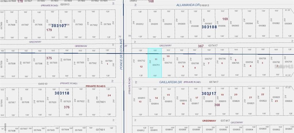 This is a plat map showing property lot lines and parcel numbers in a residential area — 0 GAILLARDIA DRIVE, INDIAN LAKE ESTATES, FL