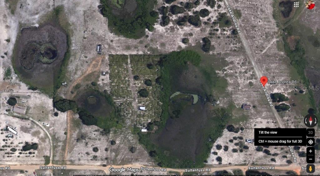 This is a satellite map view showing a rural property with vegetation and small ponds — LAKE ANDREA ROAD, LAKE WALES, FL