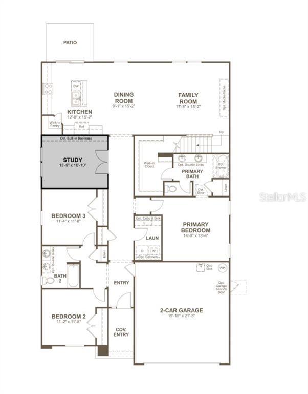 This floor plan shows a single-story home layout with three bedrooms, a study, and a garage — 231 THORNBERRY WAY, PALM COAST, FL
