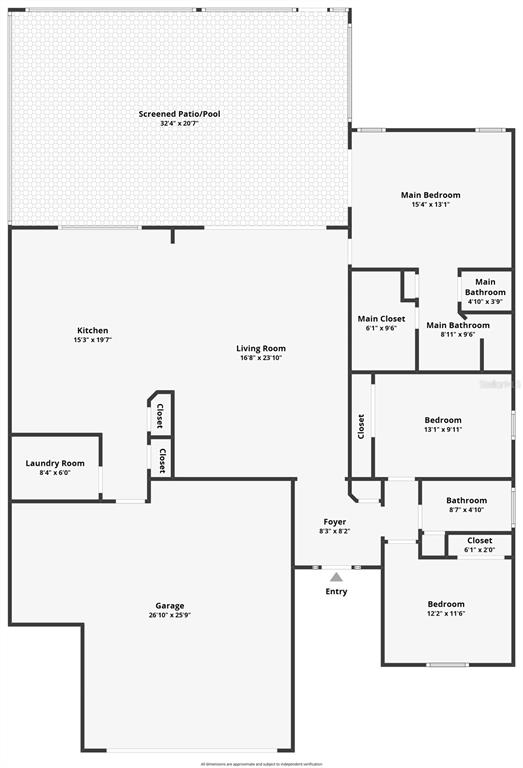 This is a floor plan of a single-story house with a garage, patio, and bedrooms — 1508 SW 161ST PLACE, OCALA, FL