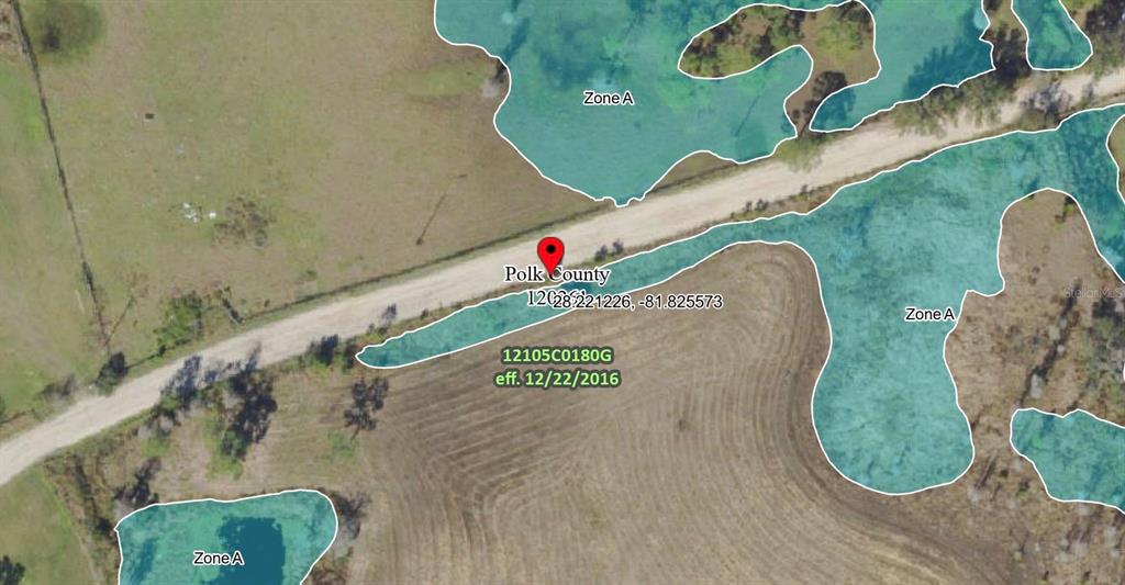 This is a flood zone map showing a property location in Polk County — POLK CITY, POLK CITY, FL