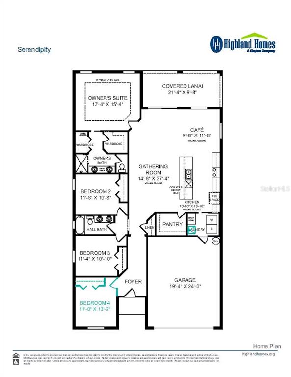 This is a floor plan for a four-bedroom home with a garage and covered lanai — 2274 VICTORY RIDGE DRIVE, LAKELAND, FL