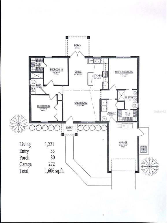 This is a floor plan for a three-bedroom, two-bathroom house with an attached garage — 130 HALLMARK AVENUE, LAKE PLACID, FL