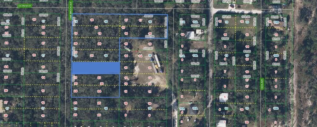 This is an aerial map showing property lot lines and parcel numbers for a residential area — 6101 OAK RIDGE AVENUE LOT 22, SEBRING, FL