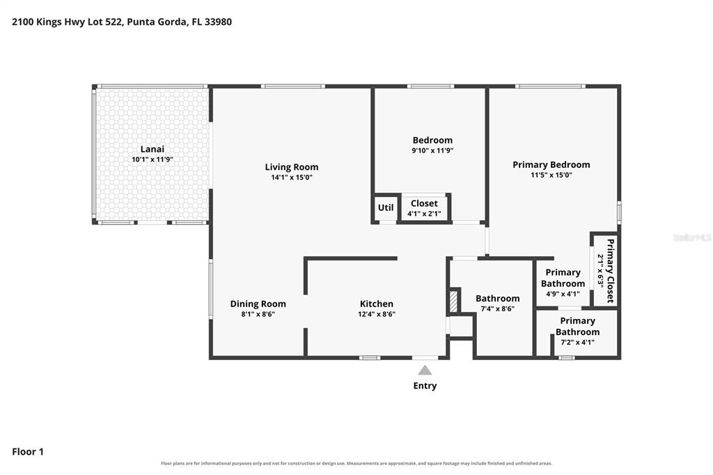 This is a floor plan for a single-story residential unit with two bedrooms and two bathrooms — 2100 KINGS HIGHWAY UNIT 522, PORT CHARLOTTE, FL