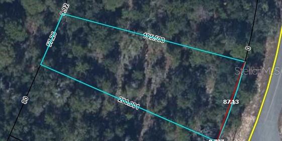 This aerial map shows the property boundaries and dimensions of a wooded residential lot — Lot 13, Unit 2, Blk 254 EASTBROOK DRIVE, CHIPLEY, FL