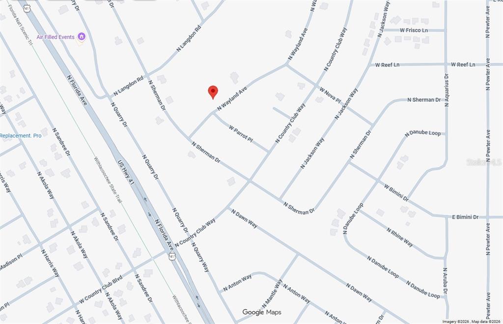 This is a map showing streets and residential areas in a neighborhood — 9454 N WAYLAND AVENUE, CITRUS SPRINGS, FL