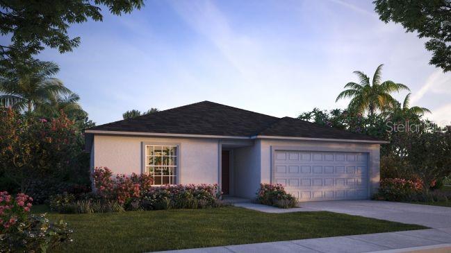 A digital rendering of a single-story suburban house with a two-car garage and landscaping — 2802 W STRIBLIN DRIVE, CITRUS SPRINGS, FL