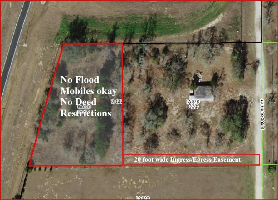 This aerial map shows a plot of land with an ingress and egress easement — 7031 S GORDON POINT, HOMOSASSA, FL