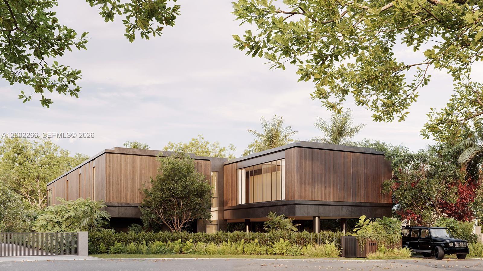 This is a rendering of a modern two-story home with wood siding and elevated sections — 1110 NE 84th St, Miami FL 33138, MIAMI, FL