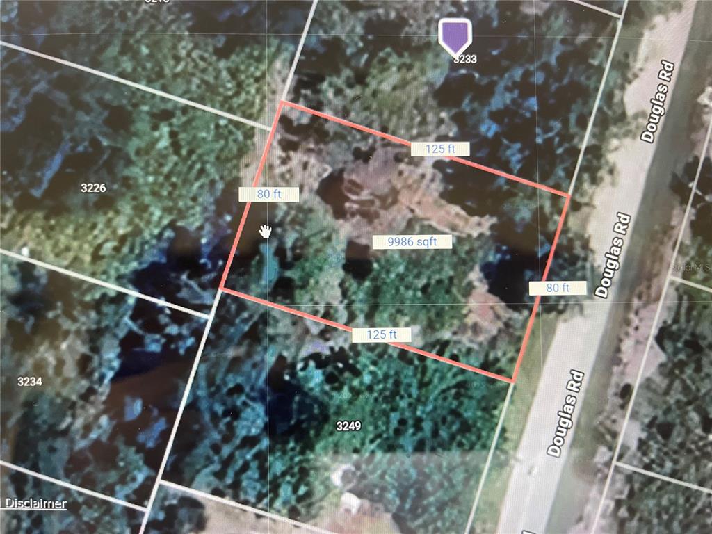 This is a map showing the property boundaries and dimensions of a rectangular land parcel — 3233 DOUGLAS ROAD, PORT CHARLOTTE, FL