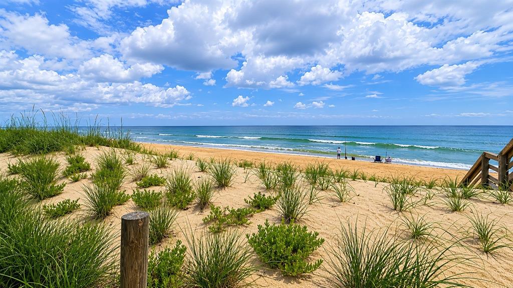 A sandy beach with dune grasses leads to the ocean under a blue, cloudy sky — 2750 OCEAN SHORE BOULEVARD UNIT 49, ORMOND BEACH, FL