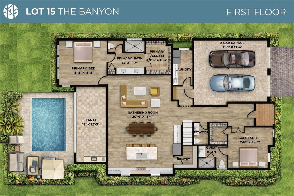 This floor plan shows a first-floor layout featuring a primary suite, guest suite, and pool — 914 ENCLAVE PLACE, WINTER PARK, FL