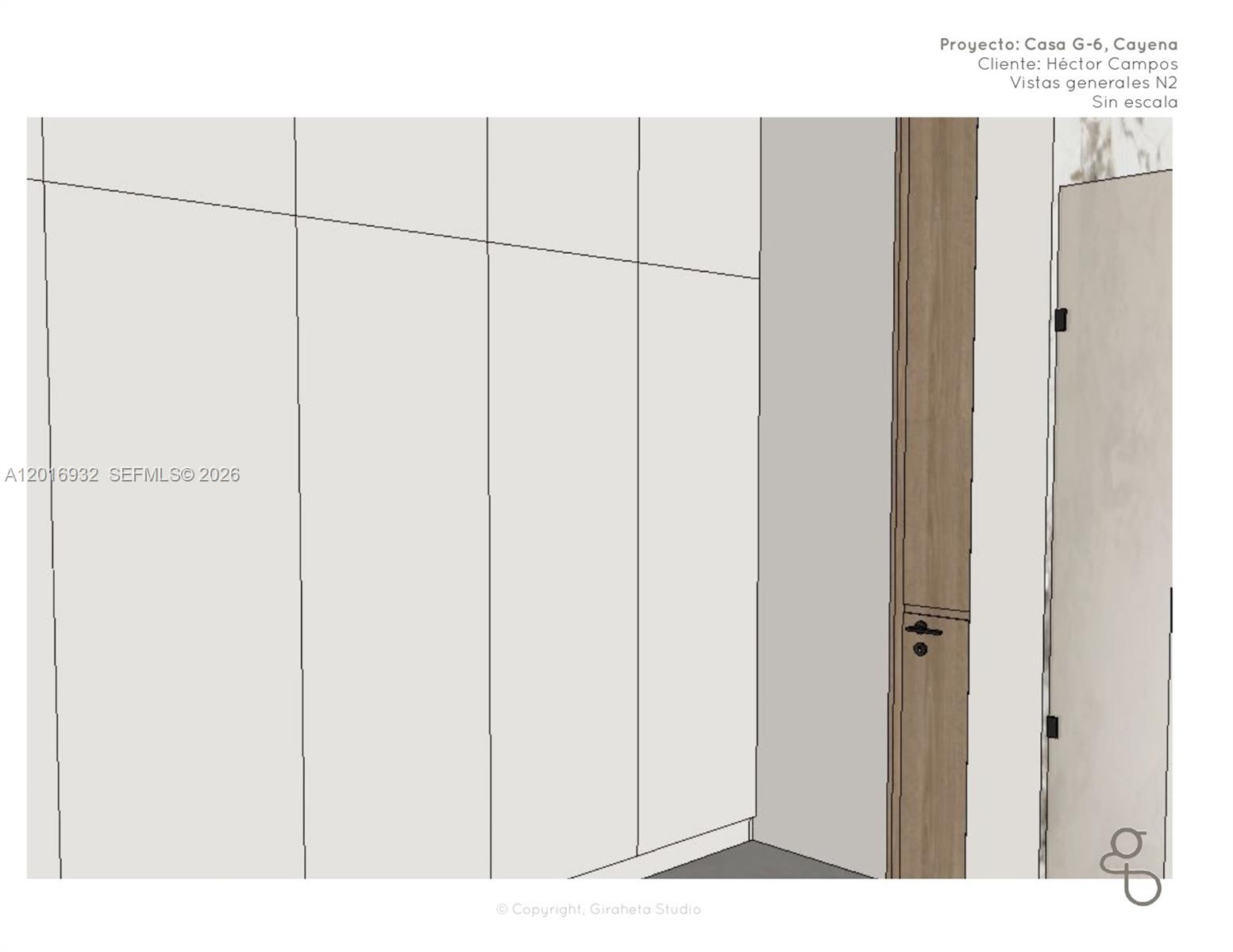 This is a digital rendering of a room featuring white cabinetry and a wood-paneled door — KM 52 EL ZONTE, MA 01511, MA
