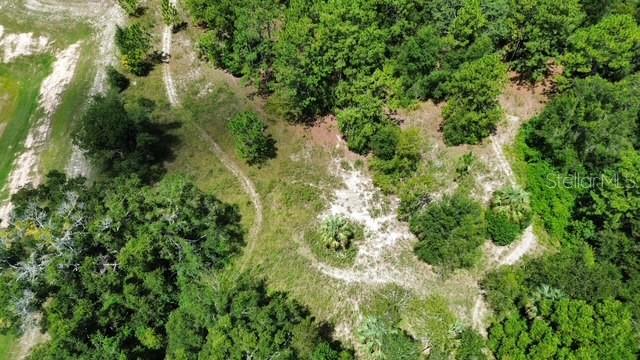 An aerial view shows a wooded lot with sandy clearings and dirt paths — 4026 N ORANGE BLOSSOM TRAIL, MOUNT DORA, FL