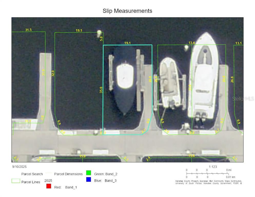 This map displays the dimensions of boat slips at a marina — 102 RIVIERA DUNES WAY UNIT N-20, PALMETTO, FL
