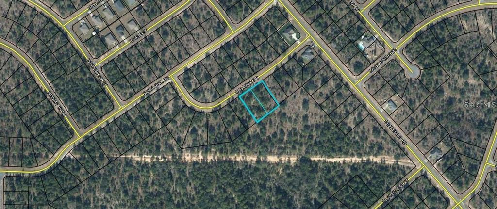 This is an aerial map showing two adjacent vacant lots highlighted in blue on Colmart Drive — COLMART DRIVE, CHIPLEY, FL