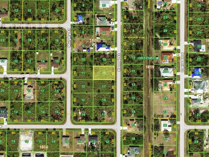 This is a map showing residential land parcels and streets in a suburban neighborhood — 5473 KENNEL STREET, PORT CHARLOTTE, FL