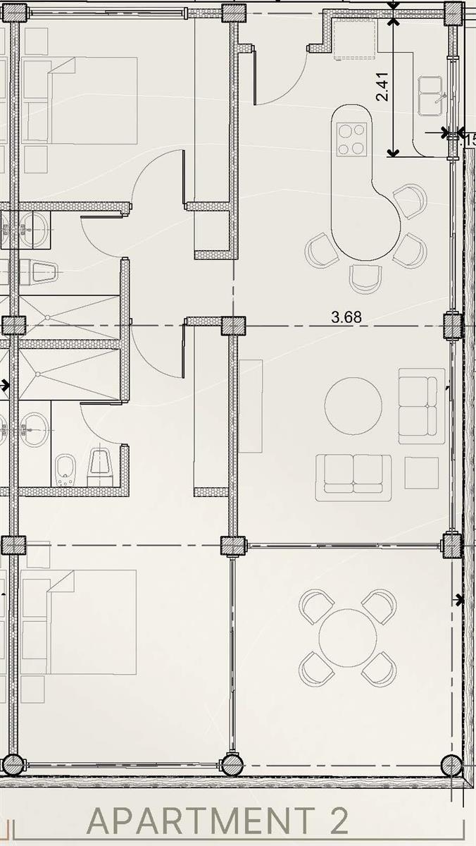 This floor plan shows an apartment layout with a kitchen, dining area, and living space — 225 Coral Way, Bocas Del Toro,, FL