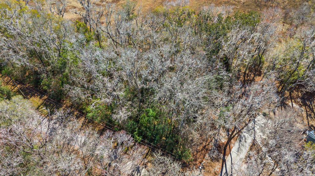 An aerial view shows a wooded lot with a driveway and power lines — 23126 FITZHUGH AVENUE, BROOKSVILLE, FL