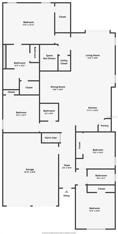 This is a floor plan of a multi-bedroom home featuring a garage and a foyer — 10044 BALLAST DRIVE, ORLANDO, FL