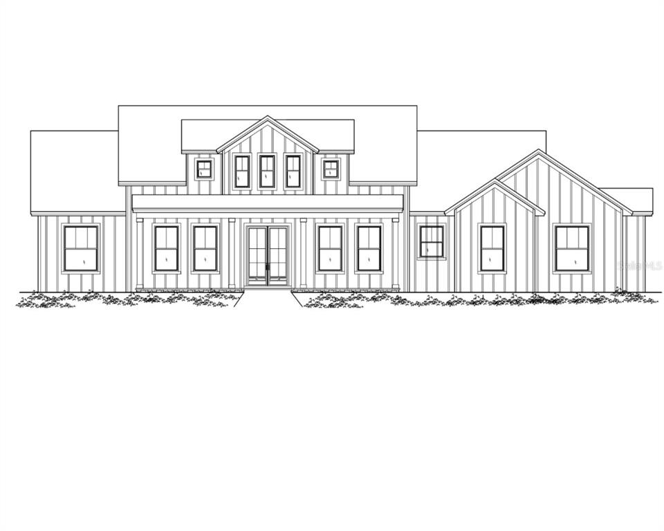 This is an architectural rendering of the front exterior of a modern farmhouse-style home — 2207 COUNTY ROAD 243E, WILDWOOD, FL
