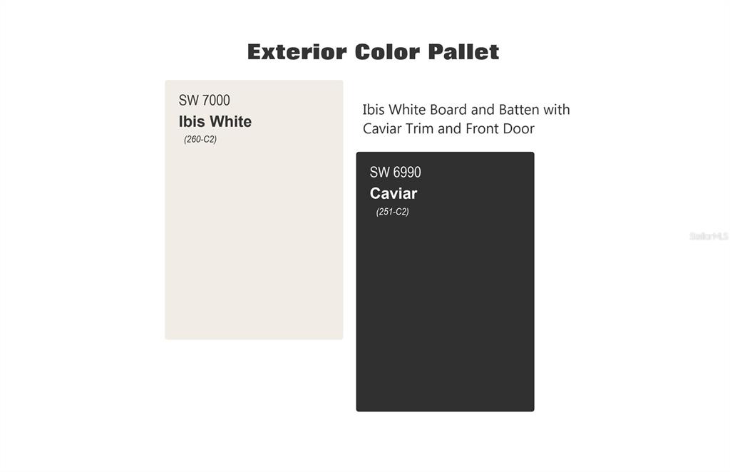 This image is a graphic rendering displaying an exterior color palette for a home — 2207 COUNTY ROAD 243E, WILDWOOD, FL