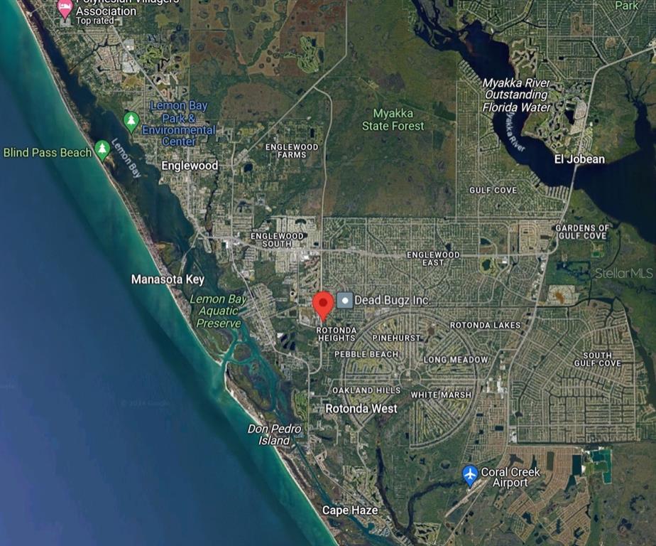 This is a satellite map showing the Rotonda West area of Florida with a location pin — 139 SESAME ROAD W, ROTONDA WEST, FL