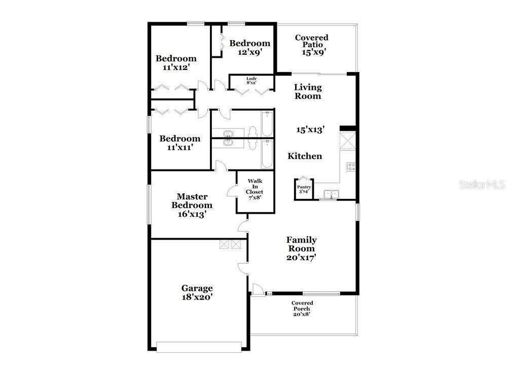 This is a floor plan for a single-story house with four bedrooms and a garage — 15819 STAGS LEAP DRIVE, LUTZ, FL