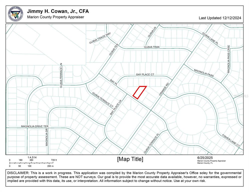 This is a property map showing a highlighted parcel of land near several residential streets — 0 BAY PLACE, OCKLAWAHA, FL