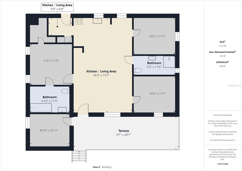 This is a floor plan showing a multi-room residential layout with a terrace and bathrooms — 13014 LINCOLN ROAD, RIVERVIEW, FL
