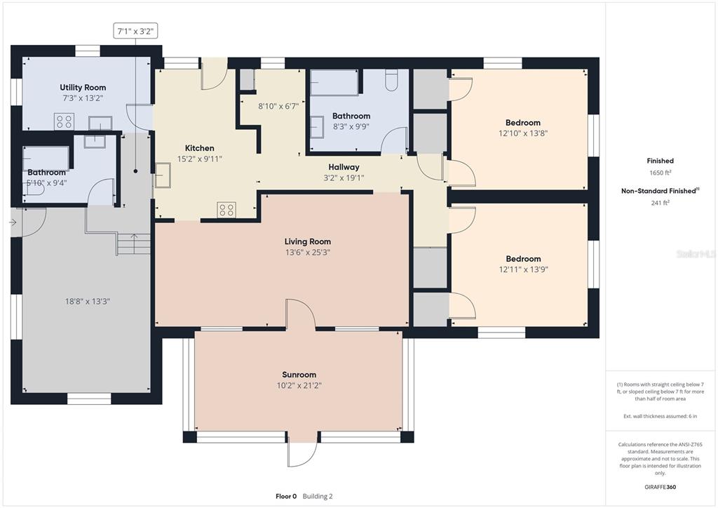 This floor plan shows a residential layout with a kitchen, living room, sunroom, and two bedrooms — 13014 LINCOLN ROAD, RIVERVIEW, FL