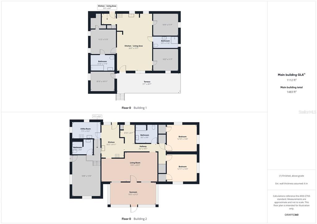This image shows two floor plans for separate buildings, each featuring multiple rooms and bathrooms — 13014 LINCOLN ROAD, RIVERVIEW, FL