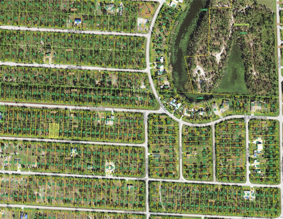 This is a map showing residential property lots and streets in a suburban neighborhood — 27076 BADGER DRIVE, PUNTA GORDA, FL